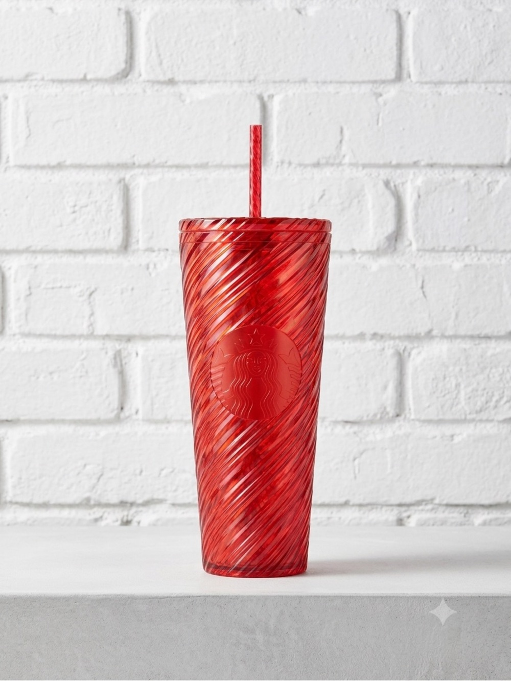 NWT Starbucks 2024 Winter Red Swirl Stripe Venti Tumbler Cold Cup 24oz